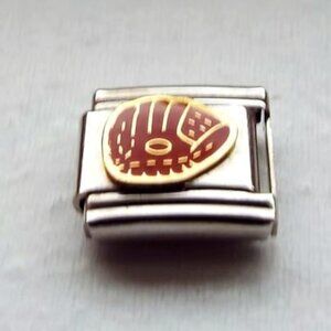 Brown enamel catchers mitt 9mm stainless steel italian charm bracelet link new